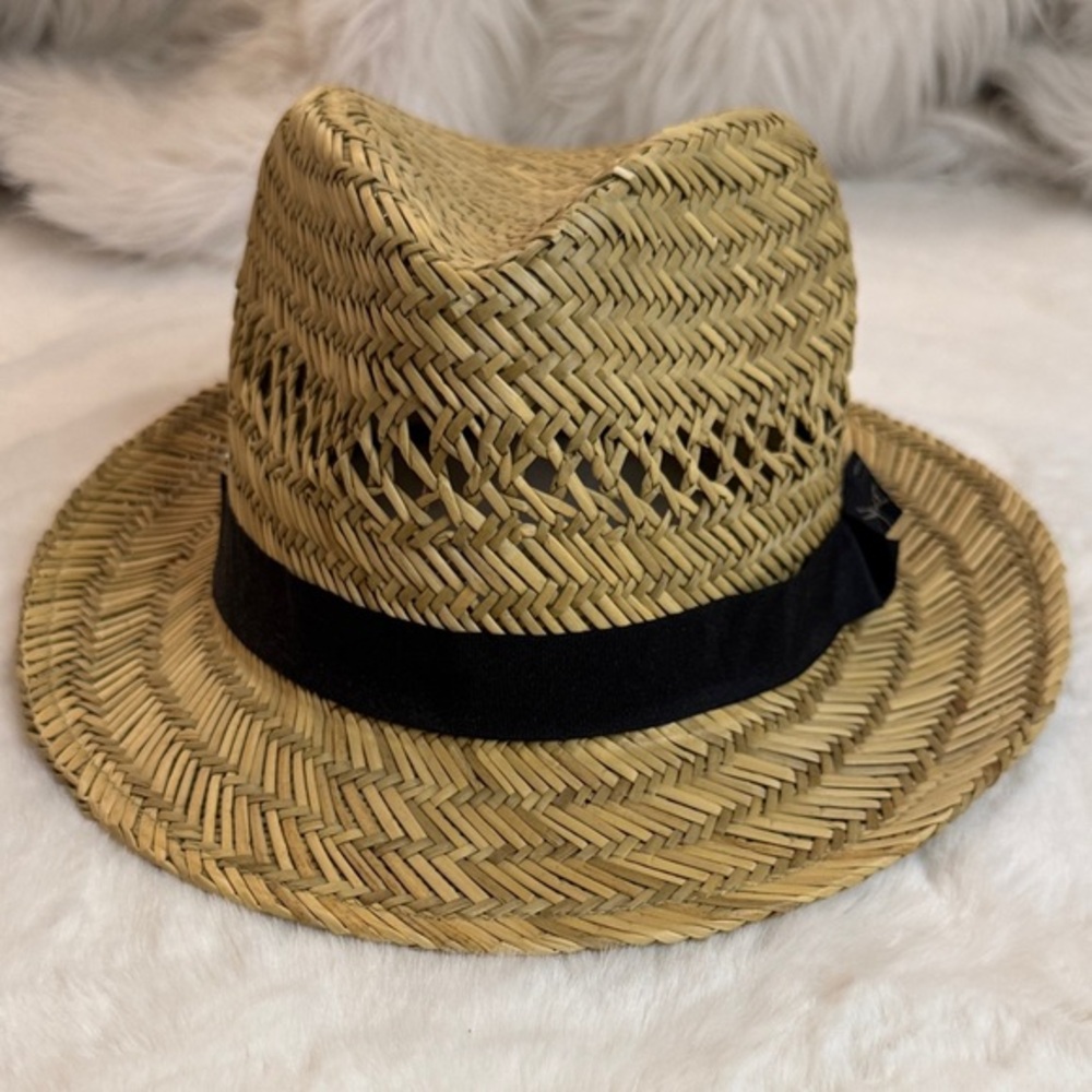 Amiani Straw Fedora Hat with Black Band